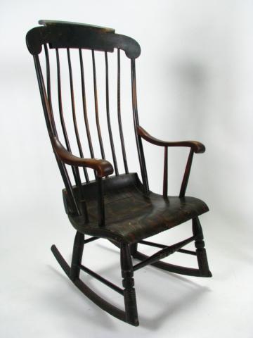 Appraisal: Antique spindle-back rocking chair grain and tole paint decorated original