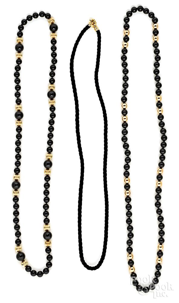 Appraisal: Two black jade beaded necklaces etc Exclusive on Bidsquare Two