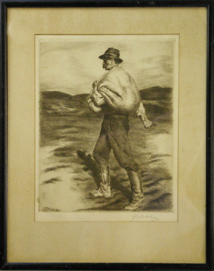 Appraisal: Continental School Early-to-Mid th Century Field Worker with Sack etching