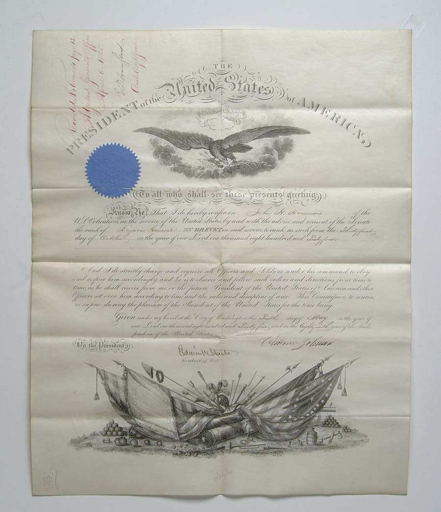 Appraisal: ANDREW JOHNSON PRESIDENTIAL AUTOGRAPHED PARTIALLY PRINTED COMMISSION ON VELLUM A