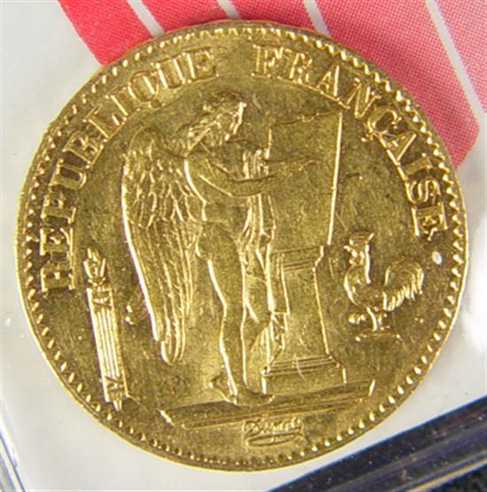 Appraisal: A French Francs Gold Coin AU N B coin contains