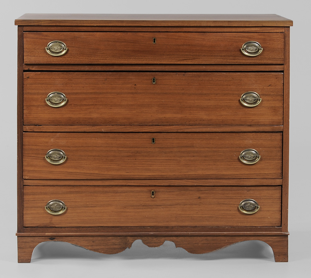 Appraisal: Federal Walnut Four-Drawer Chest American th century dovetailed drawers and