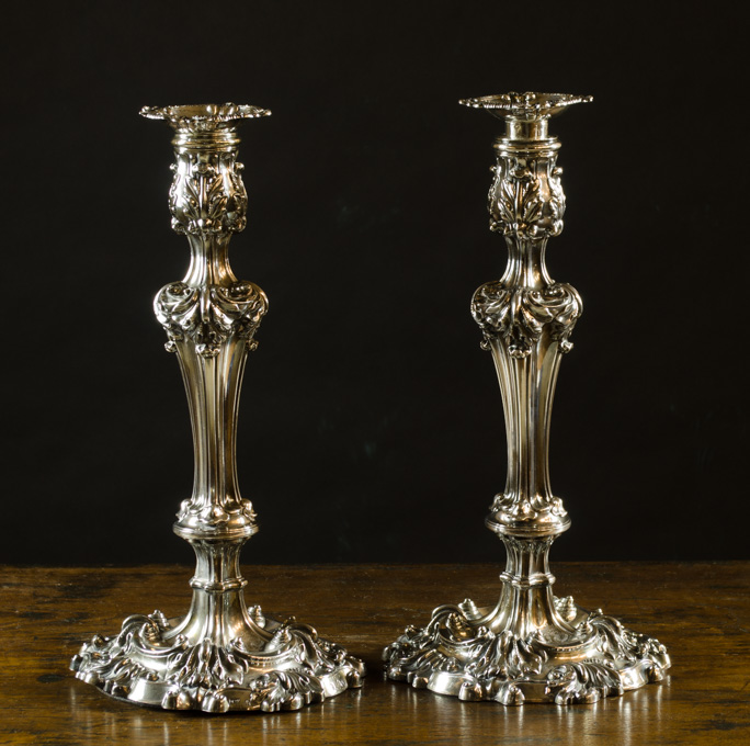 Appraisal: PAIR OF SHEFFIELD STERLING SILVER CANDLESTICKS plus pair of bobeches