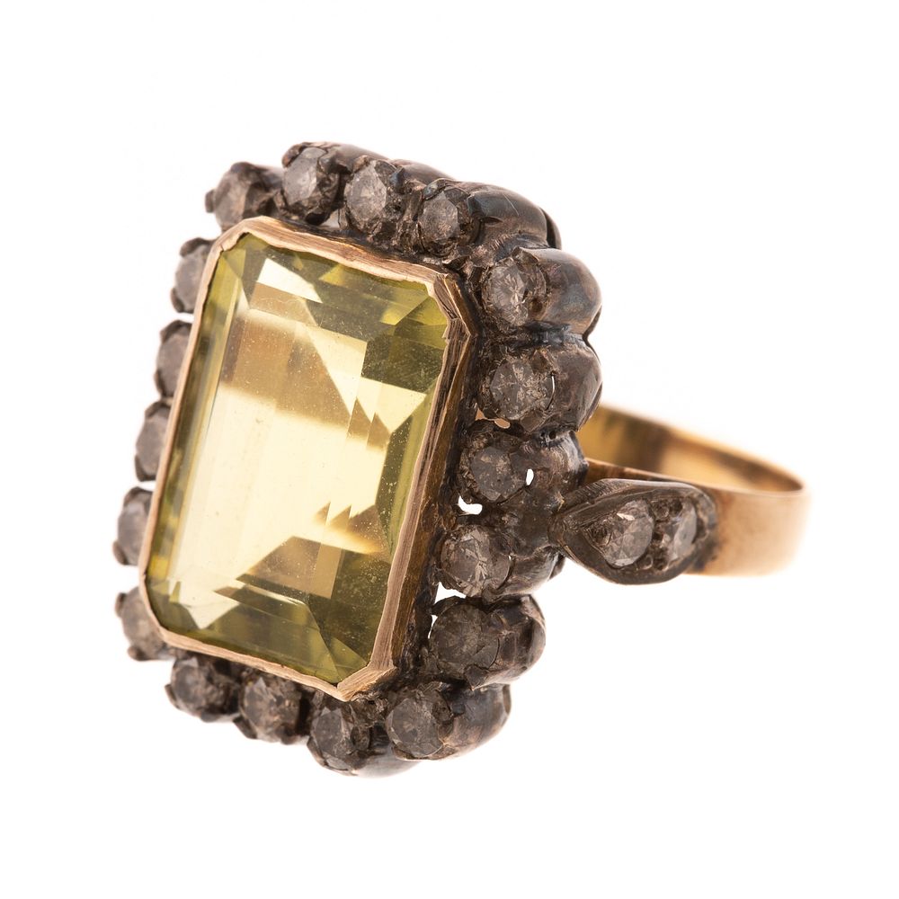 Appraisal: A Vintage Emerald Cut Citrine with Diamonds in K K