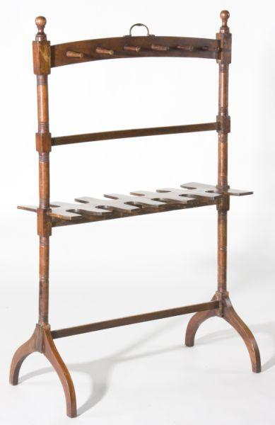 Appraisal: English Boot and Whip Rack circa mahogany tall turned stiles