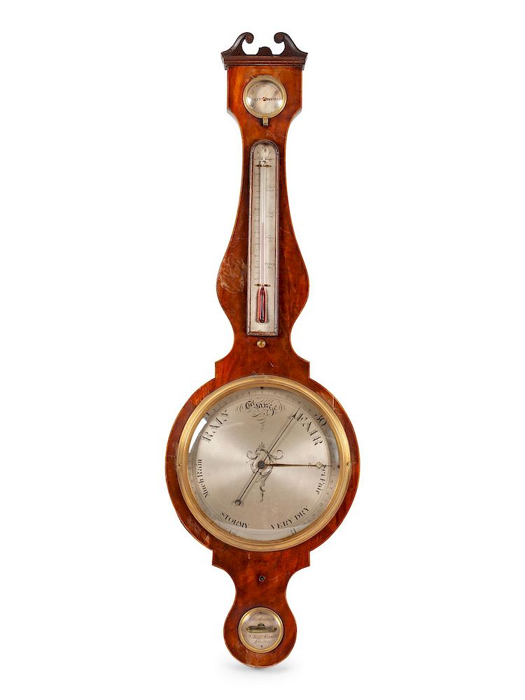 Appraisal: George III Mahogany Wheel Thermometer Barometerheight x width inches George