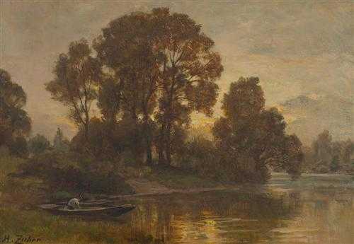 Appraisal: ZUBER HENRI Rixheim - Paris River landscape with boat and