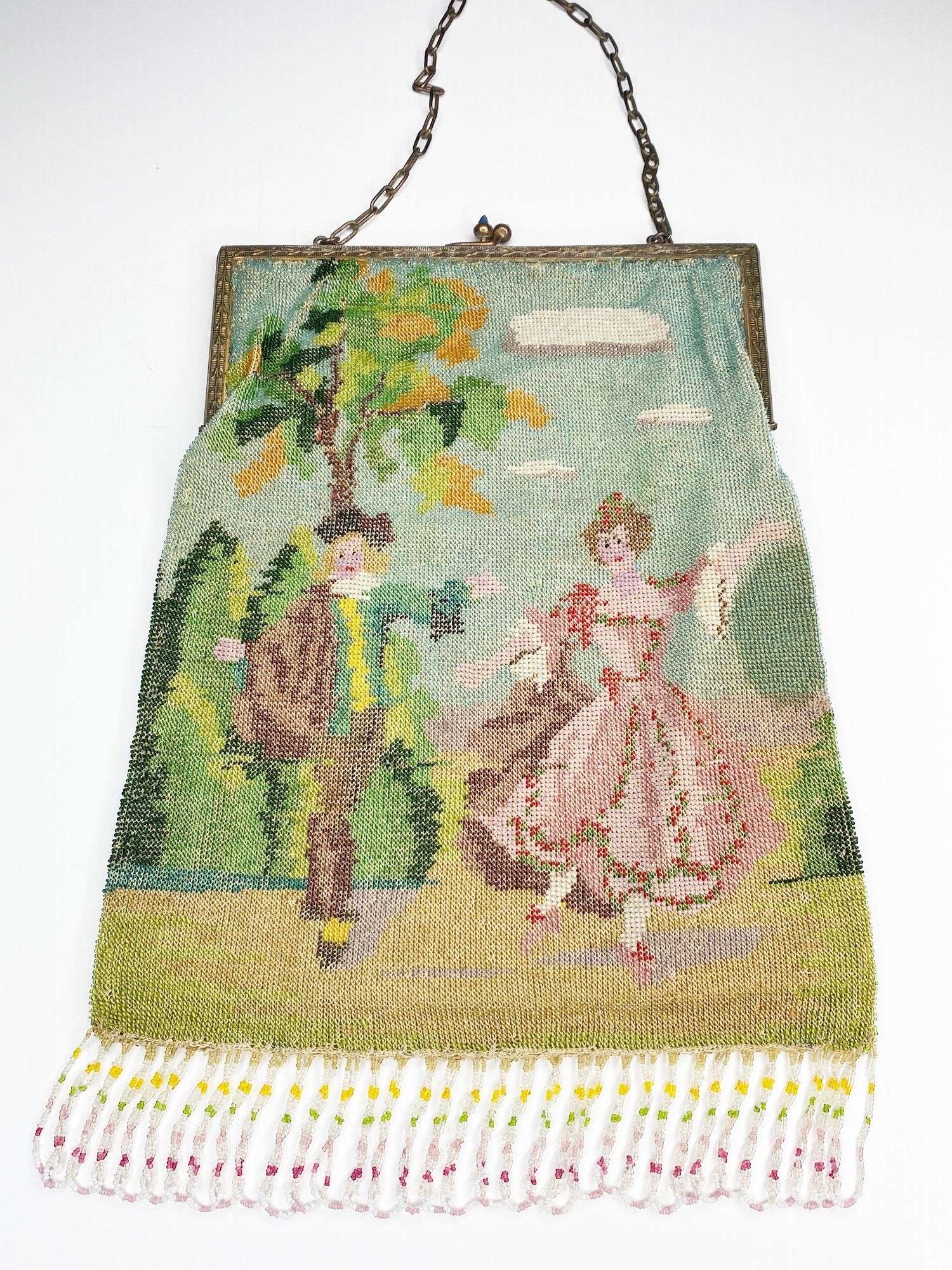 Appraisal: Micro Beaded Hand Bag with Dancing Couple long at widest