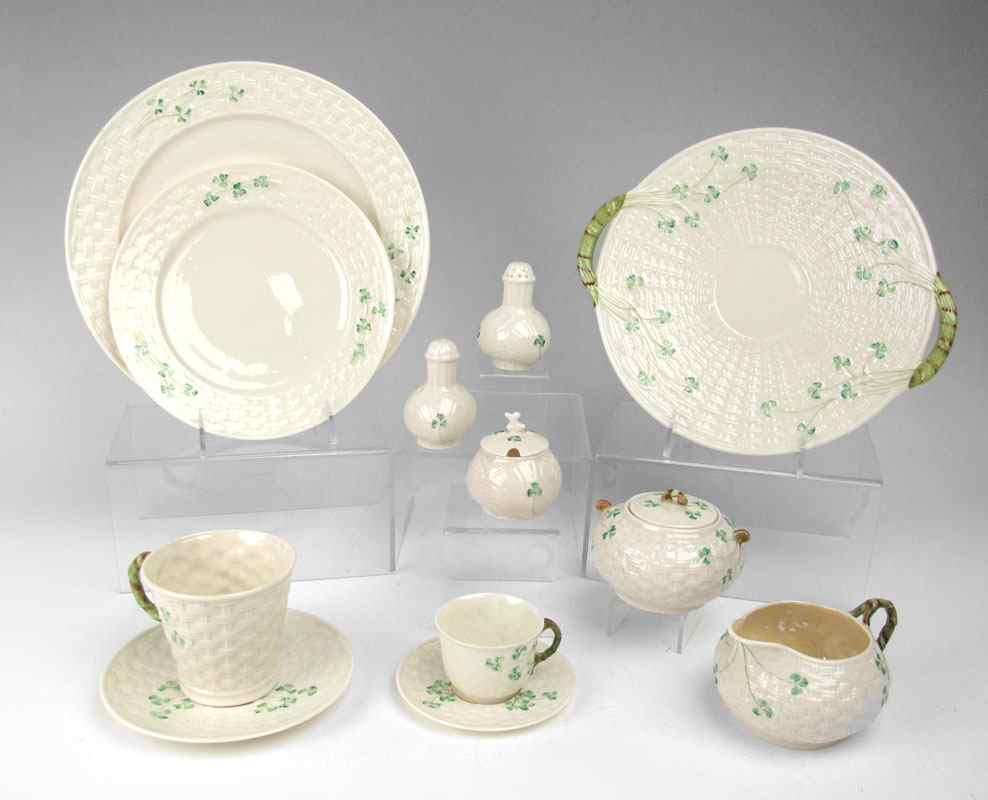 Appraisal: BELLEEK FINE IRISH CHINA IN THE SHAMROCK PATTERN pieces to