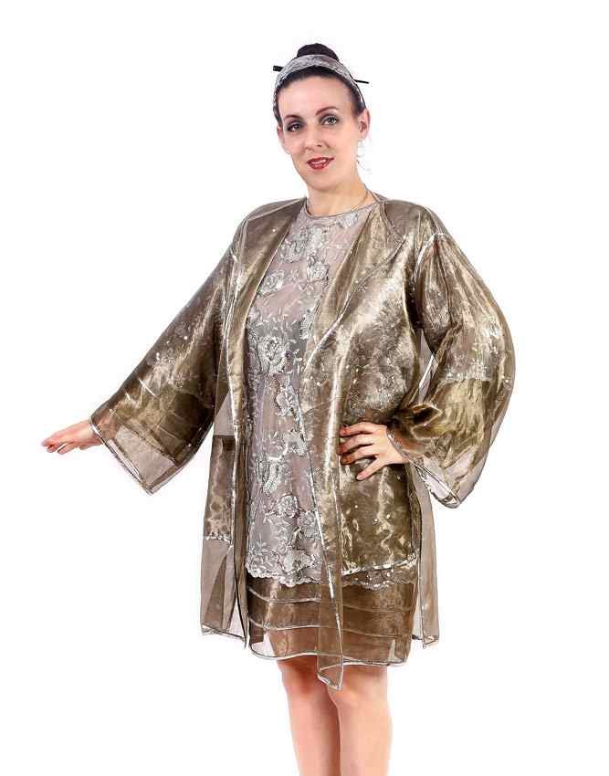 Appraisal: DESIGNER SILVER SEQUIN DRESS WITH JACKET Silver netting over silver