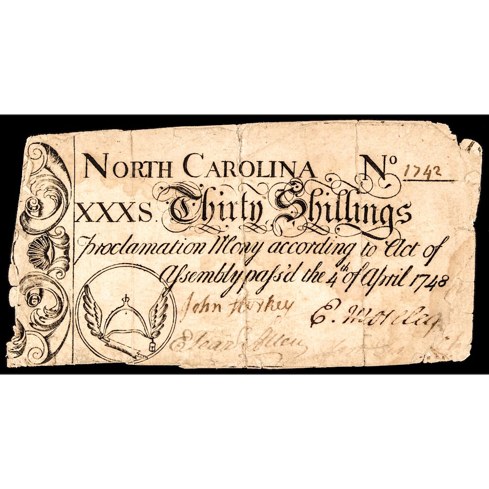 Appraisal: Colonial Currency North Carolina with Winged Stirrup Vignette North Carolina