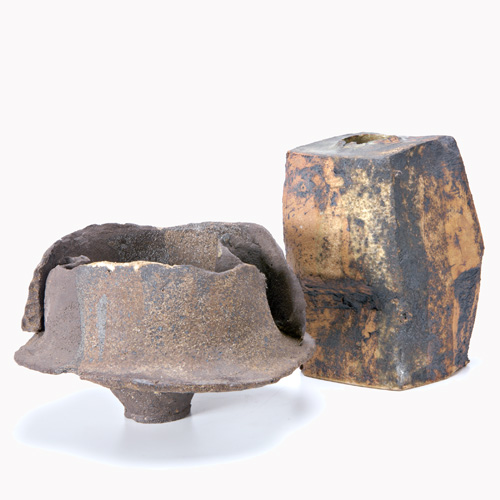 Appraisal: RUTH DUCKWORTH Two stoneware vessels one four-sided the other loosely