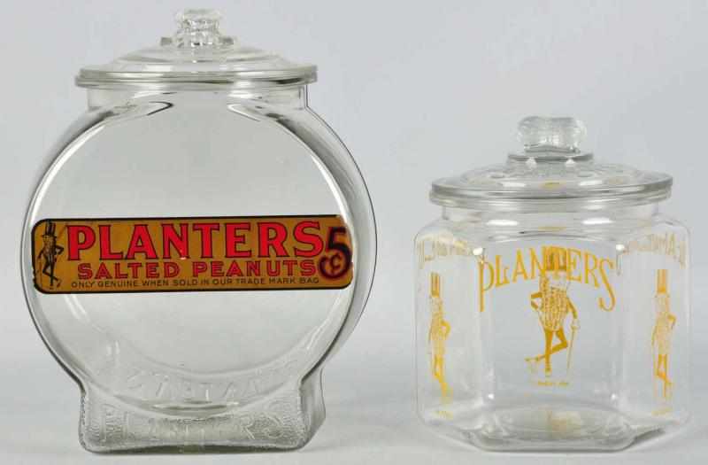 Appraisal: Lot of Planter's Peanuts Jars Lids Circa s The hexagonal