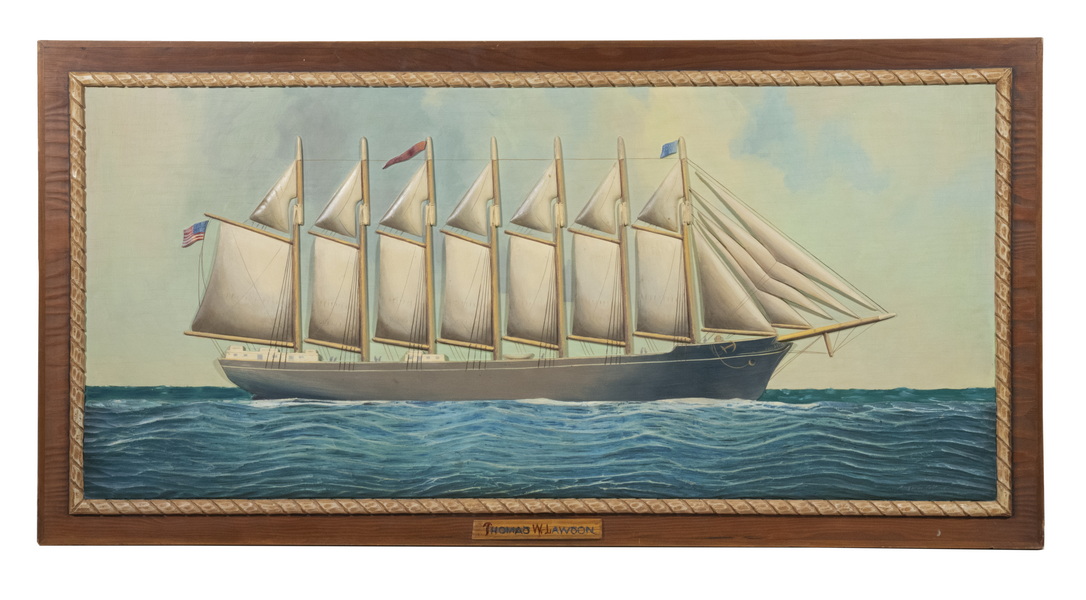 Appraisal: LARGE CARVED PORTRAIT OF THE SEVEN-MAST SCHOONER THOMAS W LAWSON