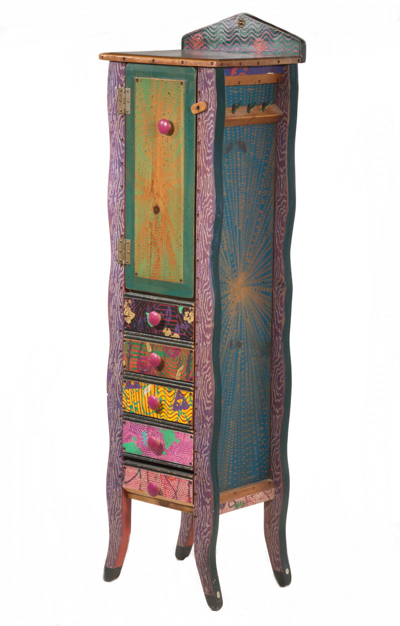 Appraisal: CONTEMPORARY FOLK ART FLOOR STANDING JEWELRY CHEST BY SHOE STRING