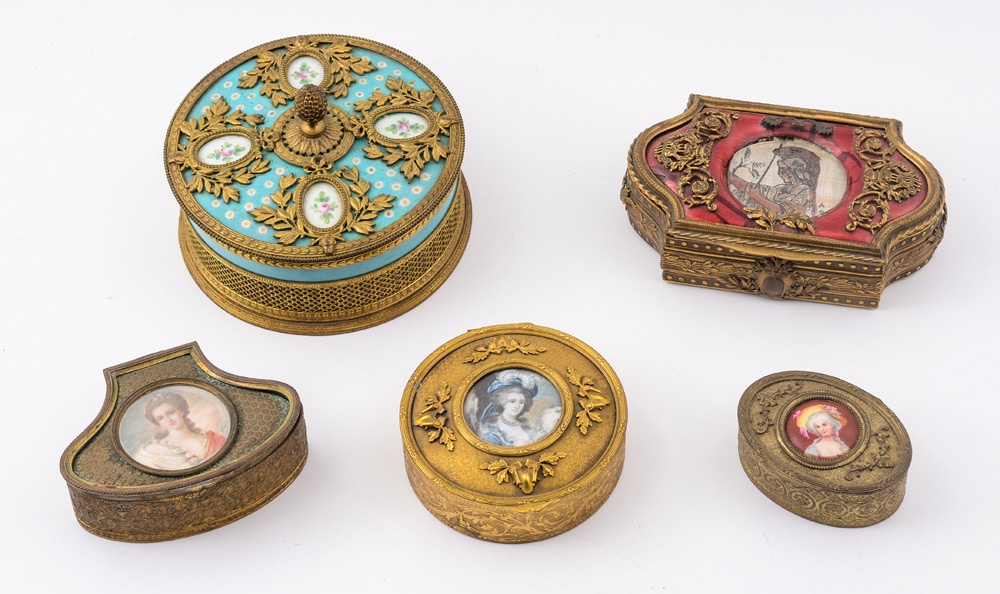 Appraisal: PIECE VINTAGE GILT METAL BOXES pieces total to include Sevres