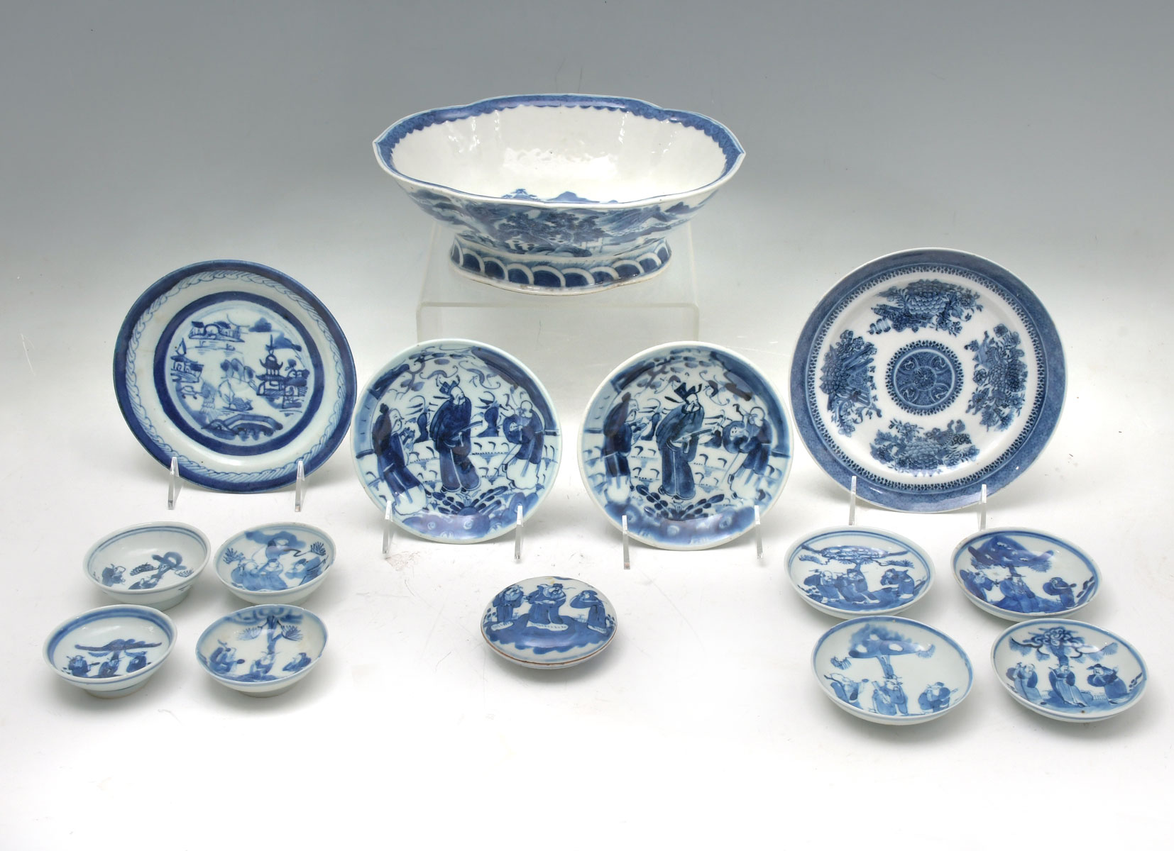 Appraisal: PC CHINESE BLUE WHITE PORCELAIN COLLECTION Comprising Plates bowls Covered