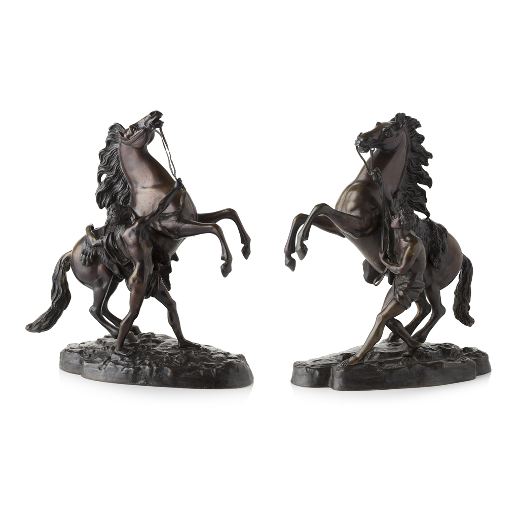 Appraisal: AFTER GUILLAUME COUSTOU PAIR OF BRONZE MARLY HORSE FIGURES LATE