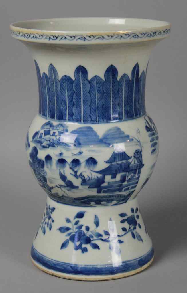 Appraisal: CHINESE EXPORT ZHADOU-FORM VASE LATE QING DYNASTY decorated in underglaze