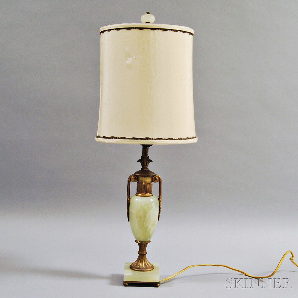 Appraisal: Neoclassical-style Ormolu-mounted Green Hardstone Table Lamp ht in Estimate -