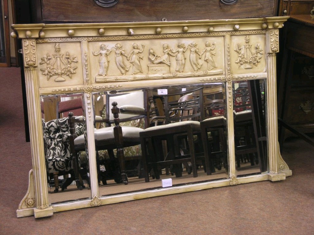 Appraisal: A Regency-style cream gesso overmantel the frieze moulded with dancing