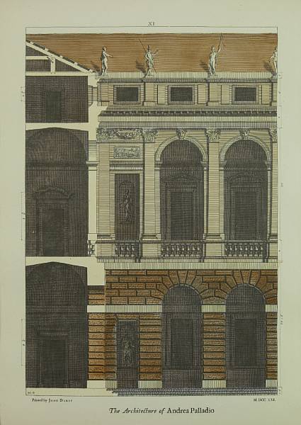 Appraisal: A group of six hand colored architectural prints from The