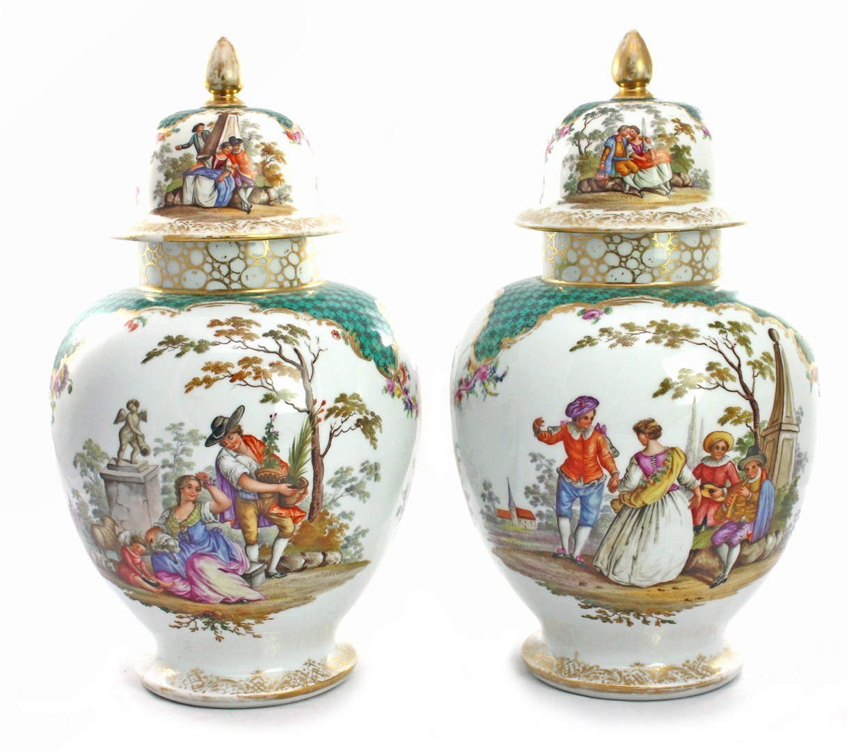 Appraisal: A pair of Dresden jars and covers early th century