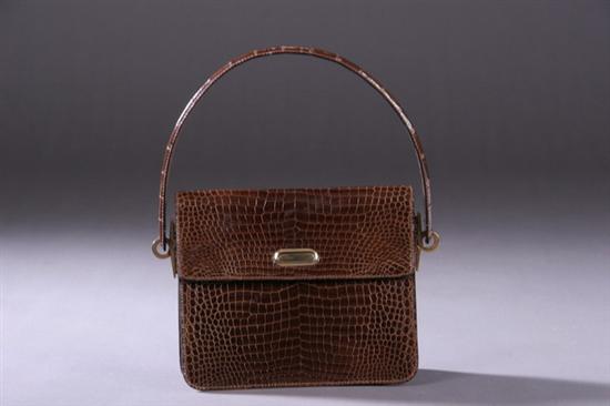 Appraisal: FRENCH BROWN ALLIGATOR HANDBAG Circa s Interior with label Le