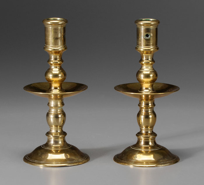 Appraisal: Pair Brass Candlesticks Dutch or English mid th century heavy