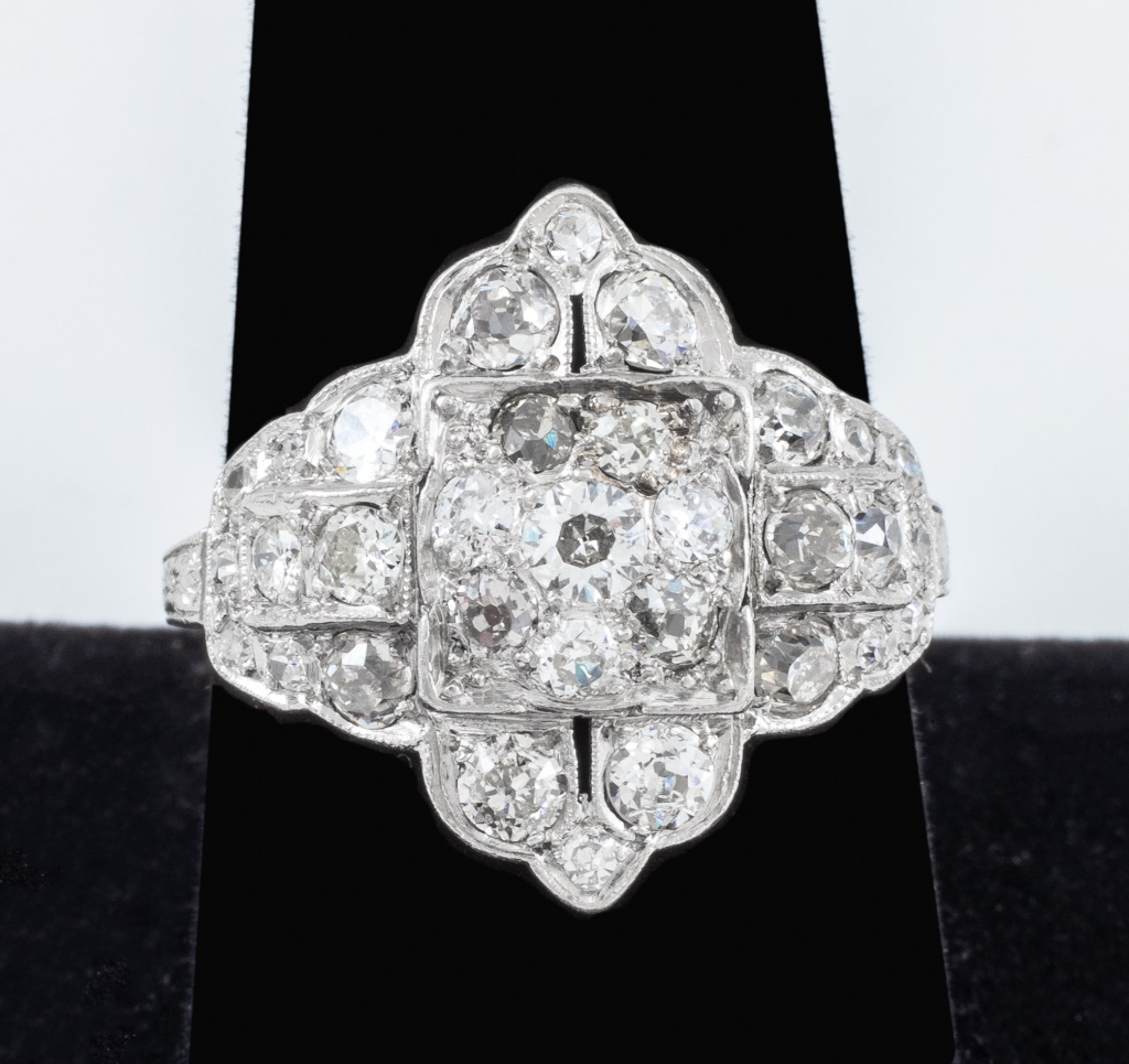 Appraisal: ANTIQUE PLATINUM DIAMOND RING Hand fabricated in platinum brightly polished