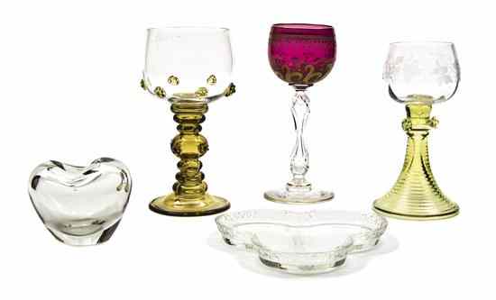 Appraisal: A Collection of Glass Articles comprising three wine glasses a