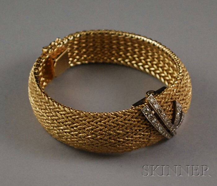 Appraisal: kt Gold and Diamond Omega Covered Watch Bracelet -jewel movement