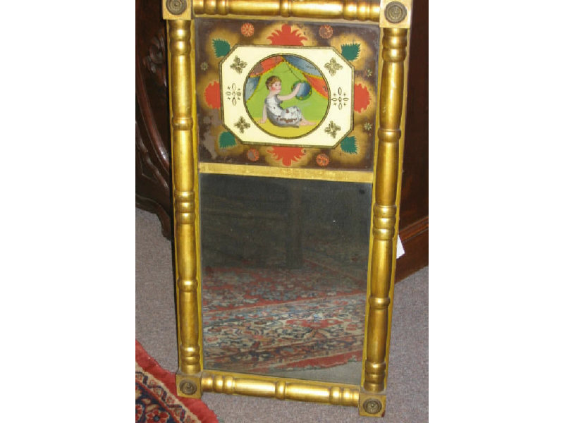 Appraisal: AMERICAN FEDERAL GILT FRAMED WALL MIRROR Framed with turned columns