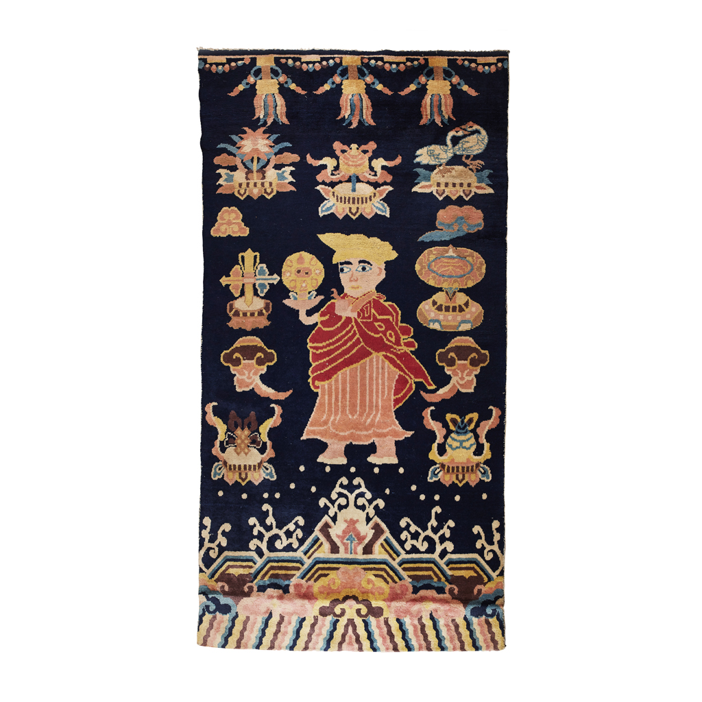 Appraisal: MONASTIC PILLER RUG DEPICTING A LAMA BAUTAU CHINA CIRCA depicting