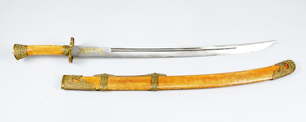 Appraisal: Chinese Imperial guard sword Chinese Imperial guard sword with damascene