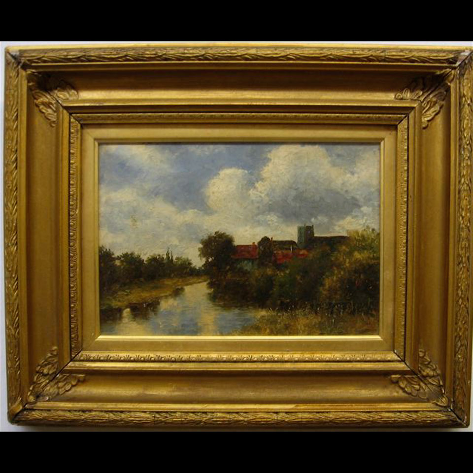 Appraisal: RIVERSCAPE WITH HOUSES ALFRED EAST - BRITISH OIL ON CANVAS