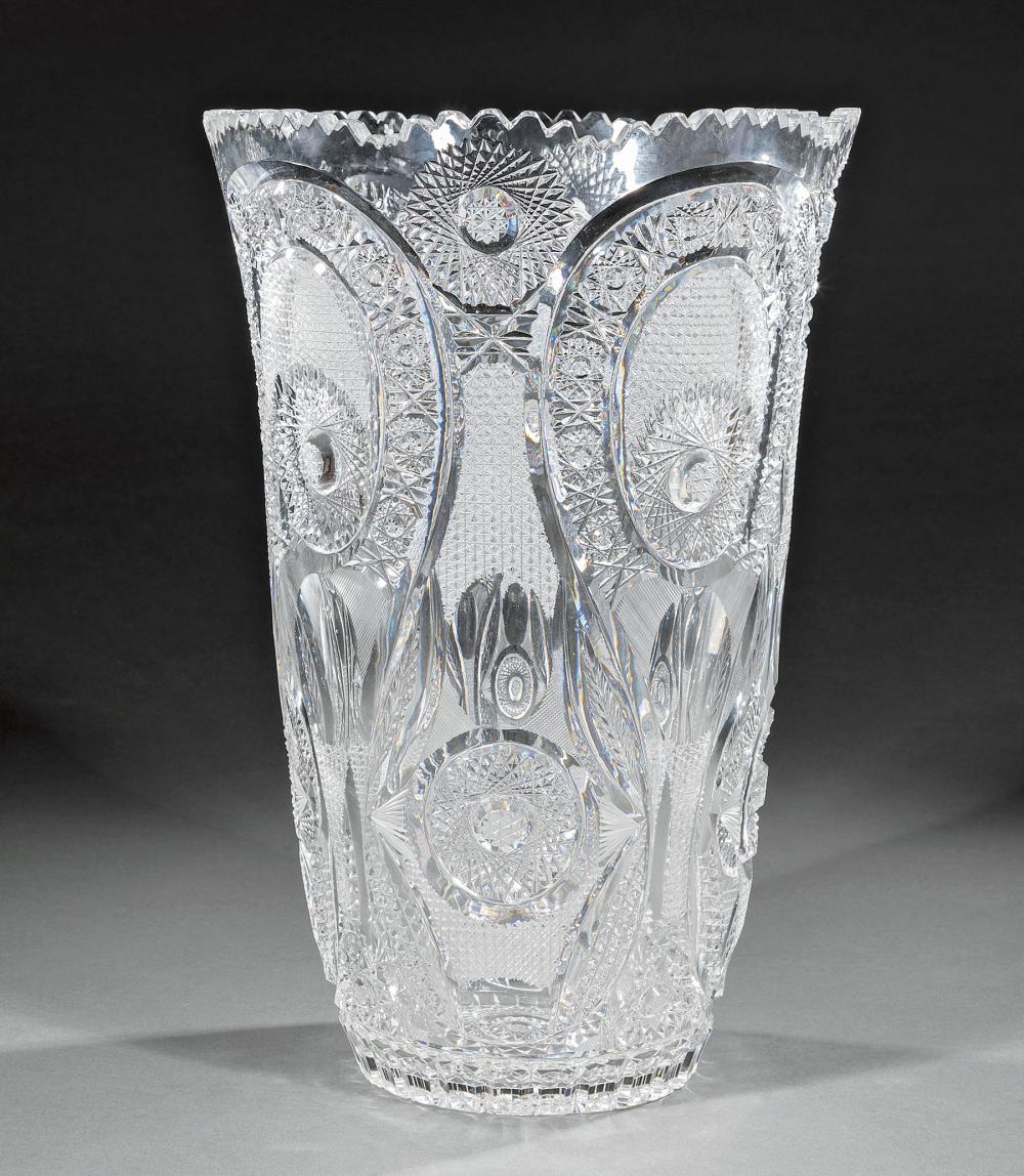 Appraisal: Large American Brilliant Cut Glass Vase h in dia in