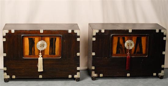 Appraisal: A Pair of th Korean Low Chests dark stained with