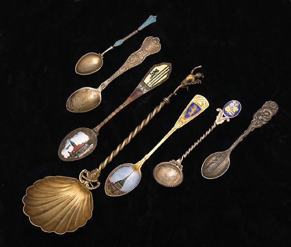 Appraisal: A group of silver and plate souvenir spoons Comprising German