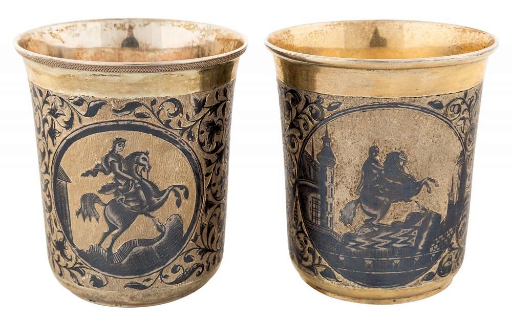 Appraisal: A PAIR OF RUSSIAN SILVER GILT AND NIELLO CUPS MOSCOW