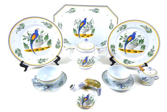 Appraisal: th C Henriot Quimper Jardin d'Et pattern faience partial tea