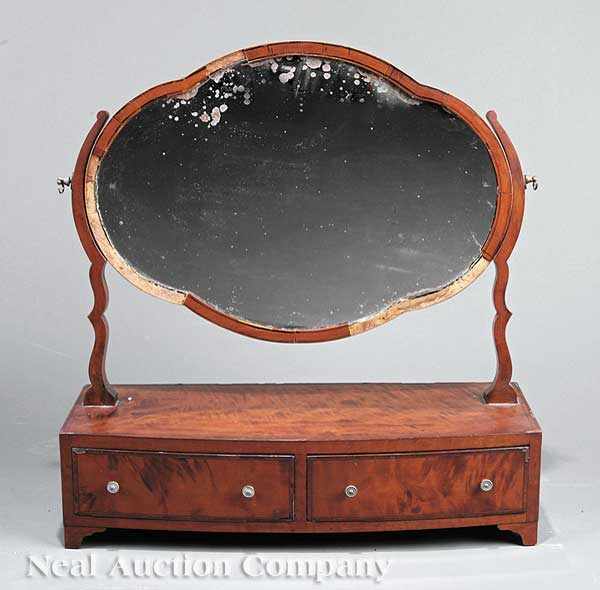 Appraisal: A George III Inlaid Mahogany Dressing Mirror c serpentine mirror