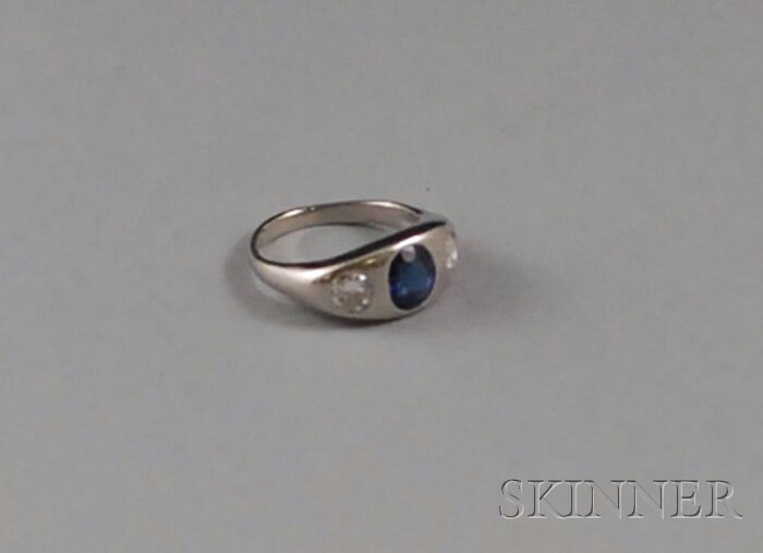 Appraisal: Platinum Sapphire and Diamond Three-stone Ring one diamond chipped total