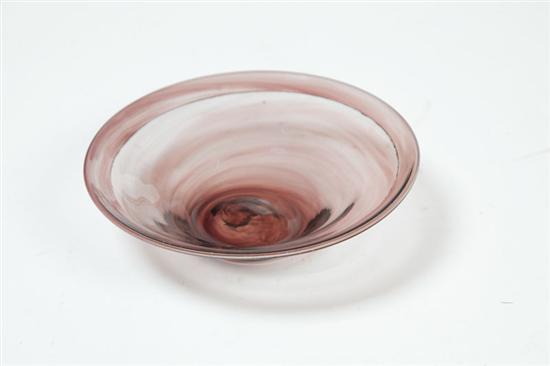 Appraisal: BLOWN GLASS PAN Midwest nd quarter- th century Swirled puce