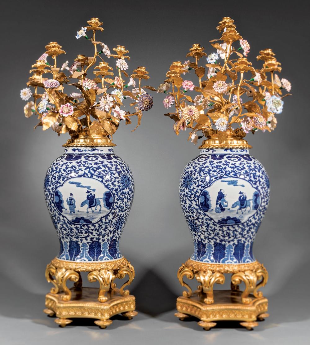 Appraisal: Pair of Chinese Blue and White Porcelain Jars Mounted with