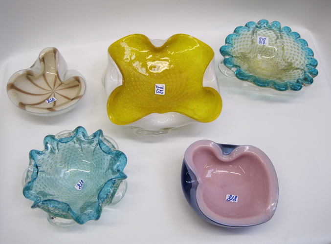 Appraisal: COLLECTION OF FIVE MURANO ART GLASS BOWLS variety of sizes