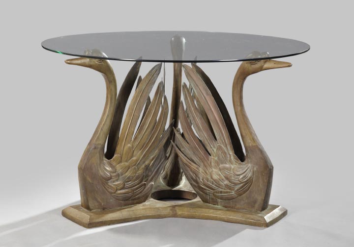 Appraisal: Contemporary Patinated Bronze and Glass Center Table the circular glass