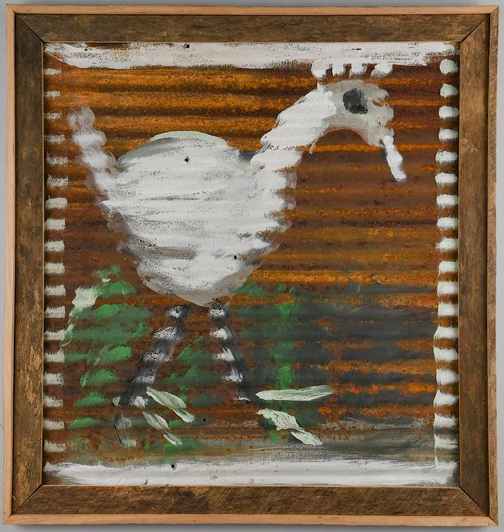 Appraisal: Jimmie Lee Sudduth Acrylic on Tin Bird Jimmie Lee Sudduth