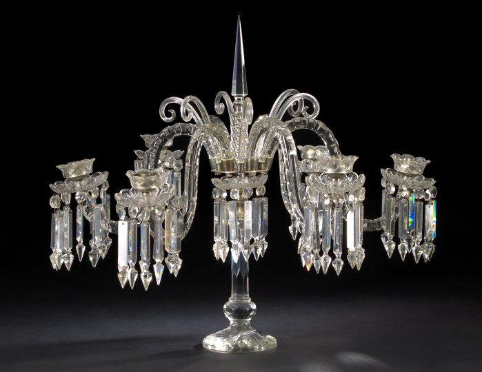 Appraisal: Large English Cut Glass Six-Light Candelabrum dressed with faceted cut-glass