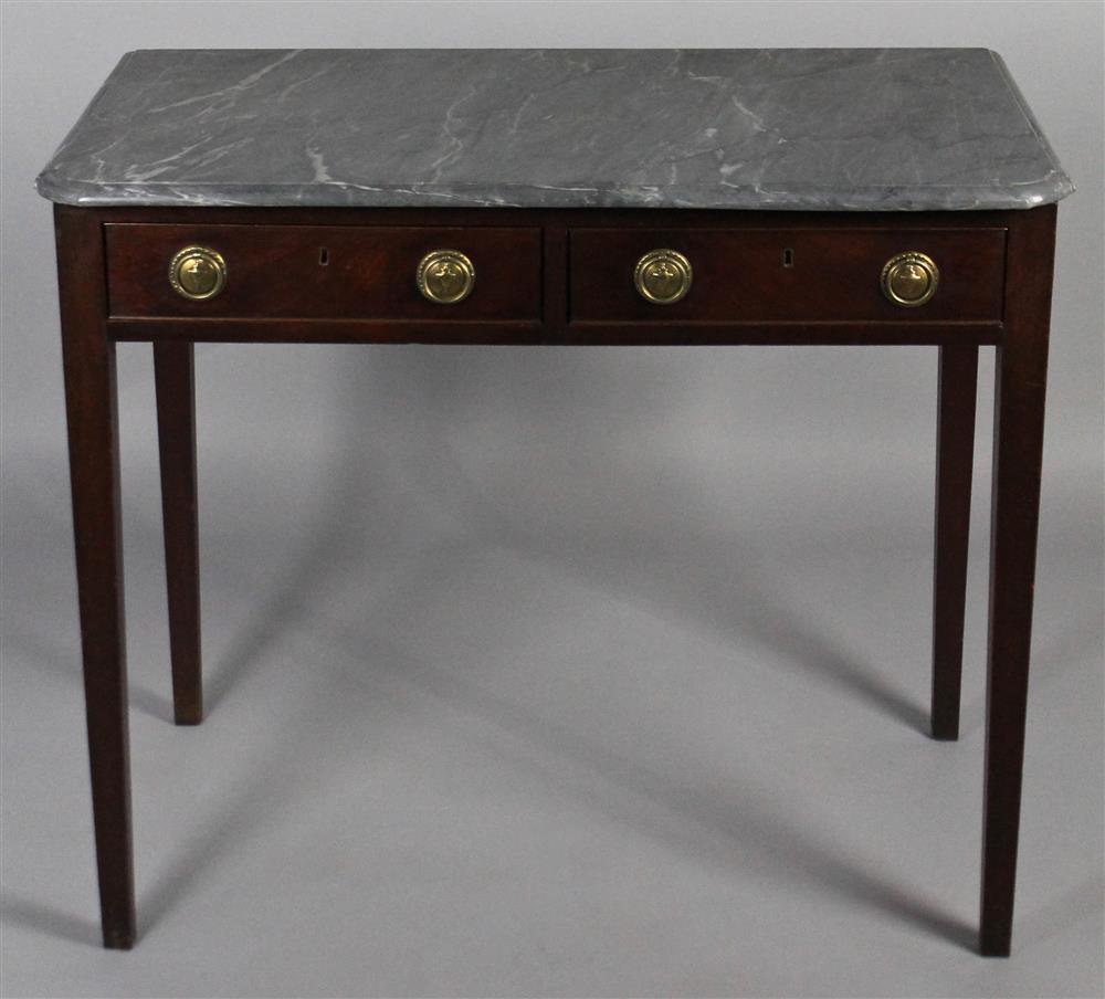 Appraisal: GEORGE III MAHOGANY AND GREY POLISHED STONE MIXING TABLE having